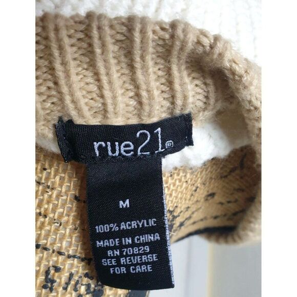 Rue21 Womens Oversized Cropped Sweater M Beige Black White Chevron Open Knit Med - Picture 5 of 5